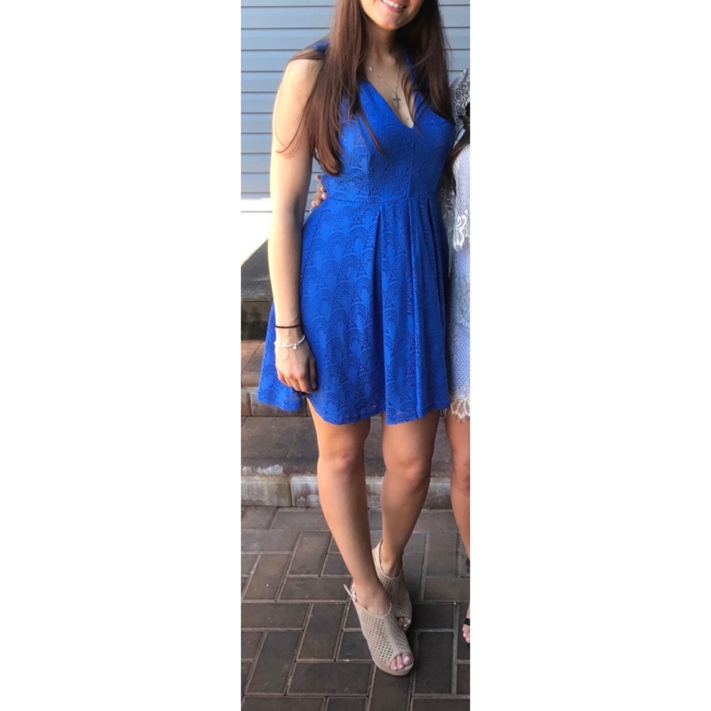 Royal blue v neck a line dress